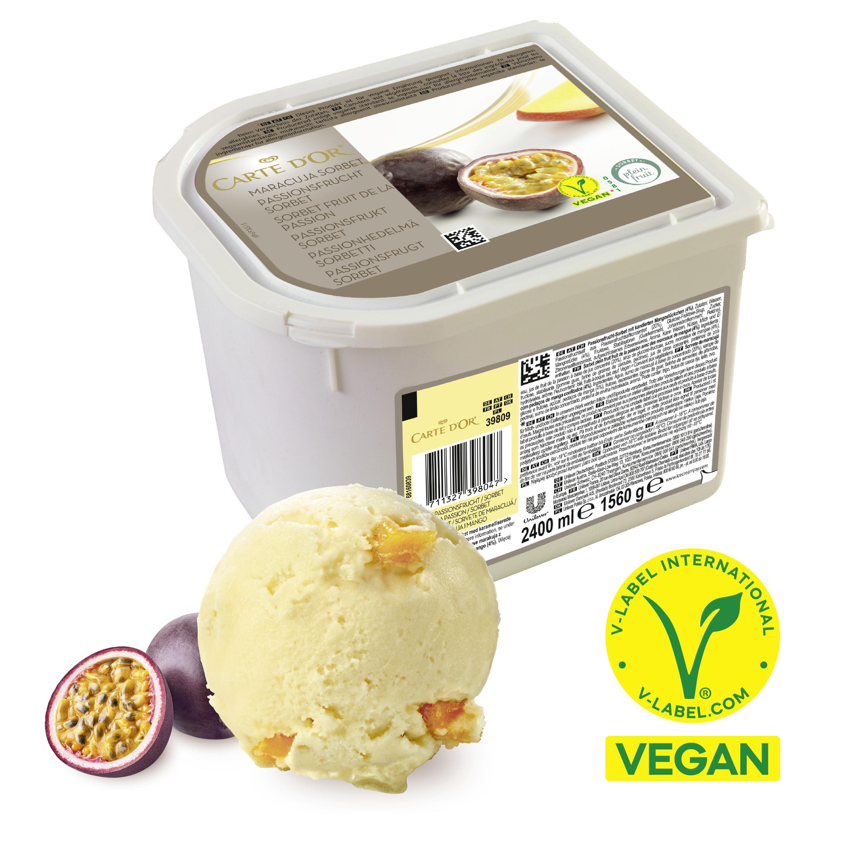 Carte D'Or Sorbet Passionsfrucht vegan 2x2,4 Liter Eiswanne
