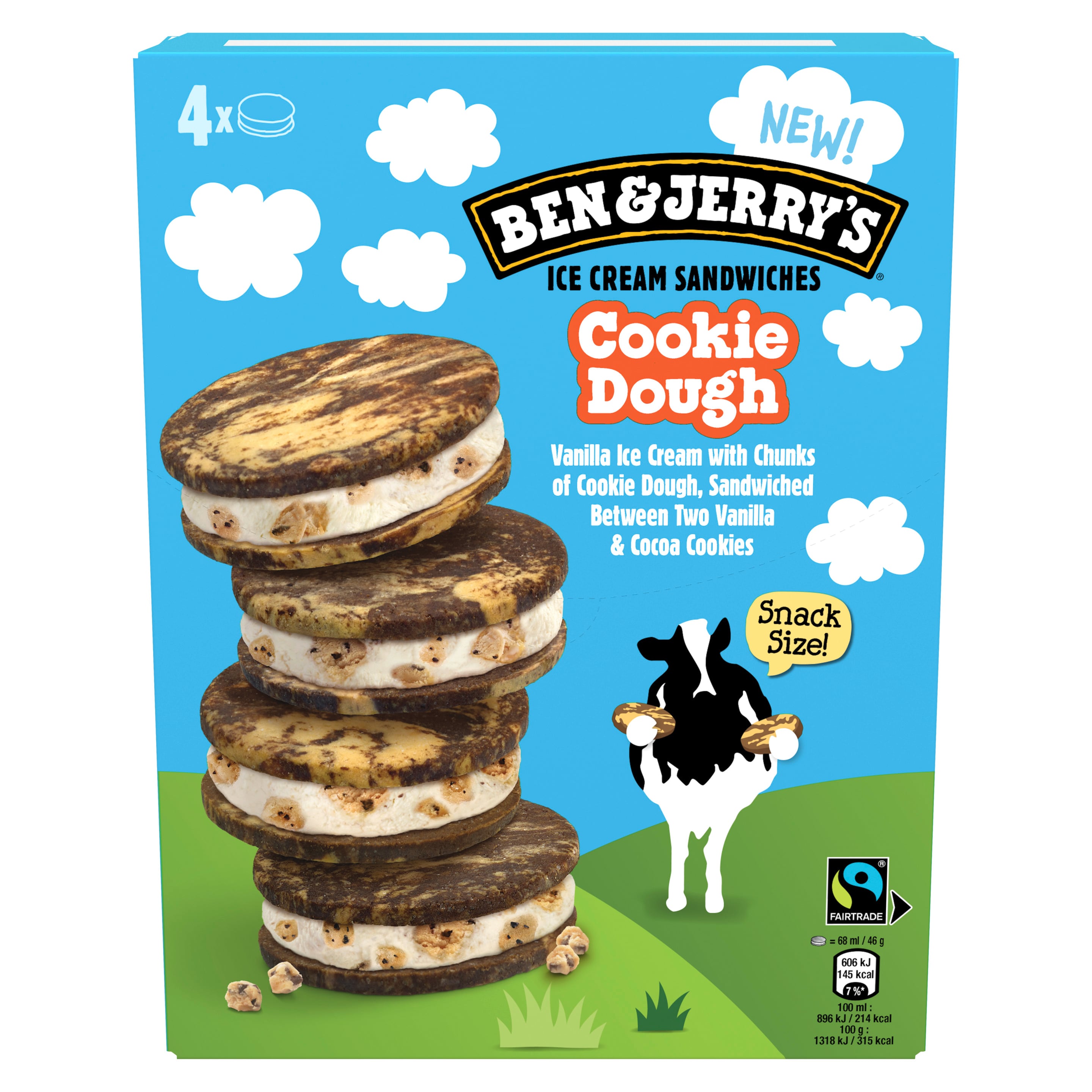 Ben & Jerry's Cookie Dough Ice Cream Sandwich Multipack 4x 68ml
